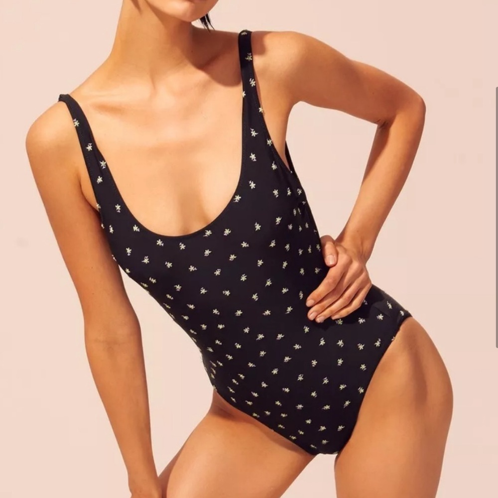 Solid & Striped The Anne Marie Black Floral One Piece Swimsuit Size Small